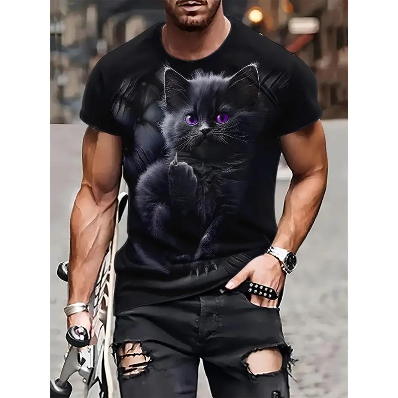New Men's Novelty 3D Cat Full Print T shirt Casual Fashion Funny Short Sleeve T-shirt Unisex Top Summer Oversized Streetwear Tee