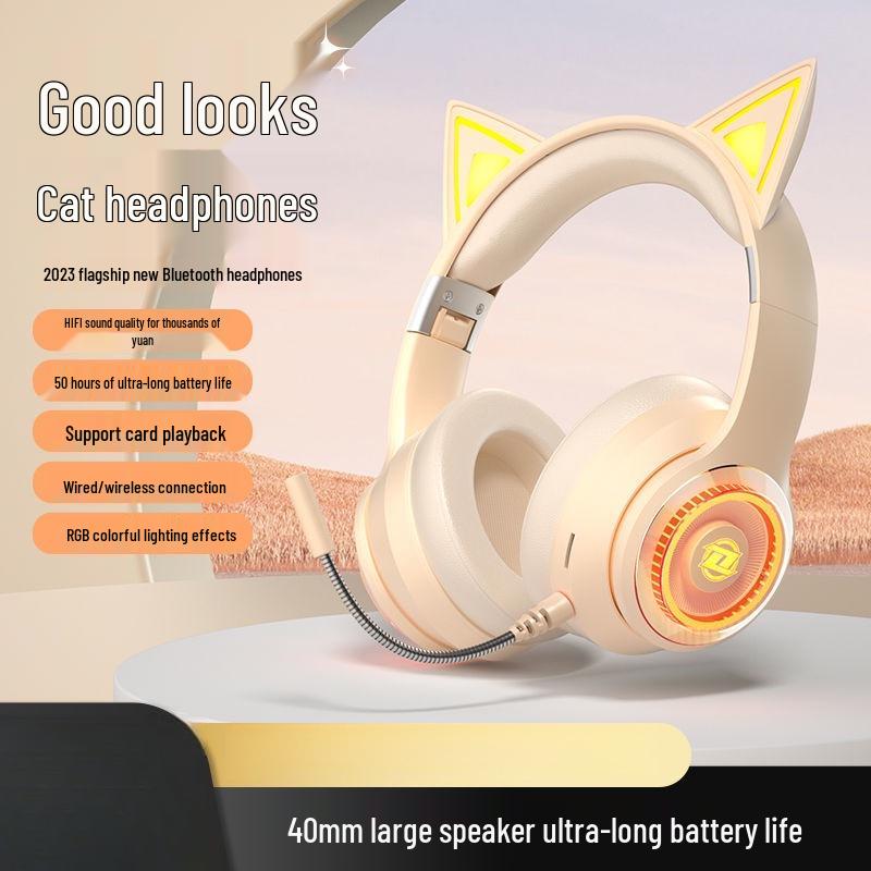 Luminous Wireless Cat Ear Bluetooth Headphones, Over-Ear Sports & Gaming with Heavy Bass, Compatible with Mobile Phones & Computers (2025 Model)