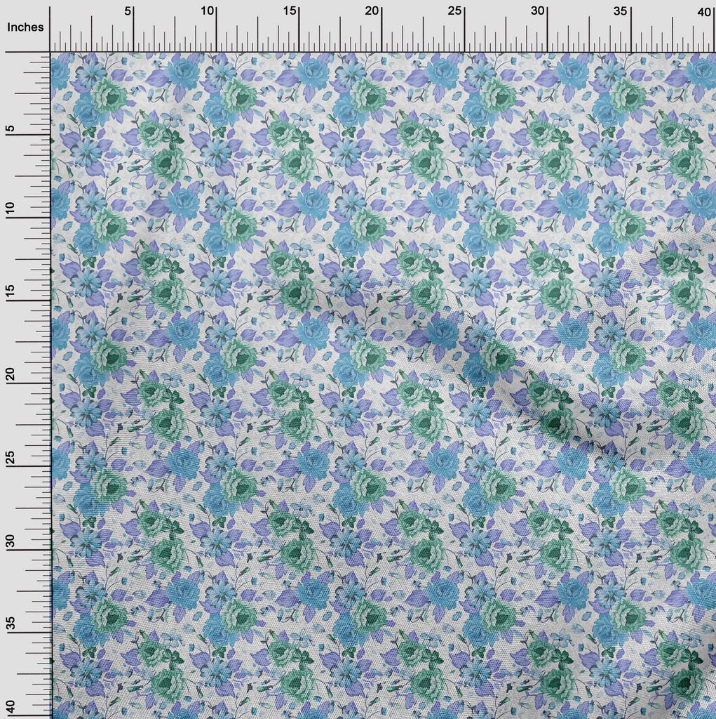oneOone Cotton Flex Dark Green Fabric Asian Floral Dress Material Fabric Print Fabric By The Yard 40 Inch