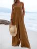 2024 Women's Ethnic Style Sleeveless Wide-Leg Button Jumpsuit