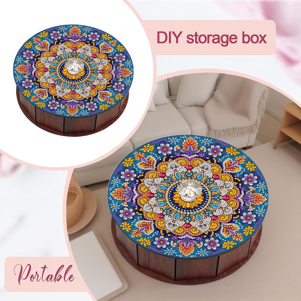DIY Diamond Painting Colored Pattern Wood Case Partial Drill Crystal Mosaic Storage Container for Home Car Desk Decoration Craft