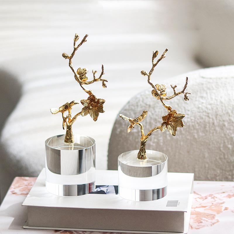 Nowy chiński styl lekki luksusowy kryształ cylindryczny metalowy element bazowy ozdoby kwiatowe model domu sztuka domowa miękka dekoracja rzemiosło