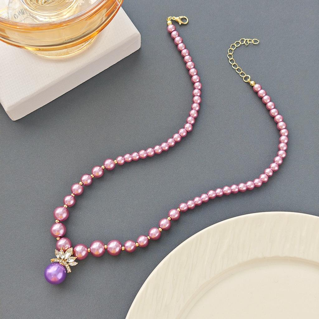 French Luxury Purple Crystal Crown Pearl Necklace Premium Light Luxury Clavicle Chain Exquisite Niche Necklace