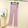 Women Modal Striped Wide Leg Pants Thin Loose Straight Trousers With Pockets High Drape Casual Sleepwear Pants Plus Size Summer Loungewear