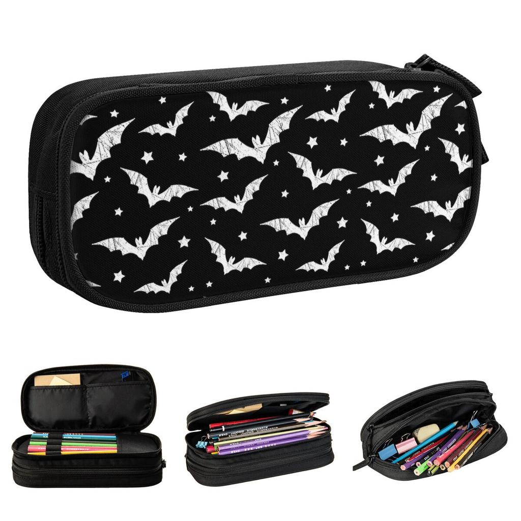 Lovely Bat Halloween Gothic Pencil Cases Pencil Pouch Pen Box for Student Big Capacity Bag School Supplies Cosmetic Stationery