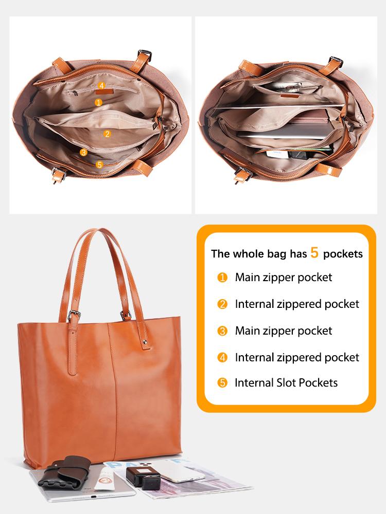 Zency Fashion Genuine Leather Women Tote Large Capacity