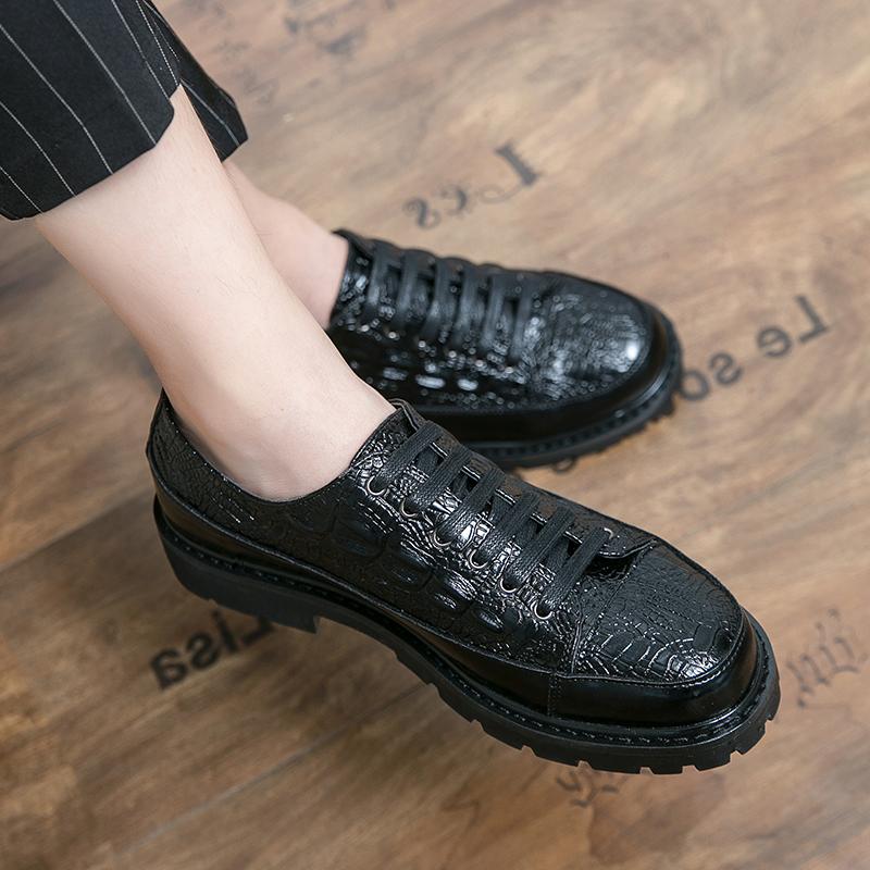 Luxury Brand Crocodile Pattern Lace-Up Oxford Shoes Thick Sole Black Business Moccasin High Quality Designer Men Shoes Sneakers