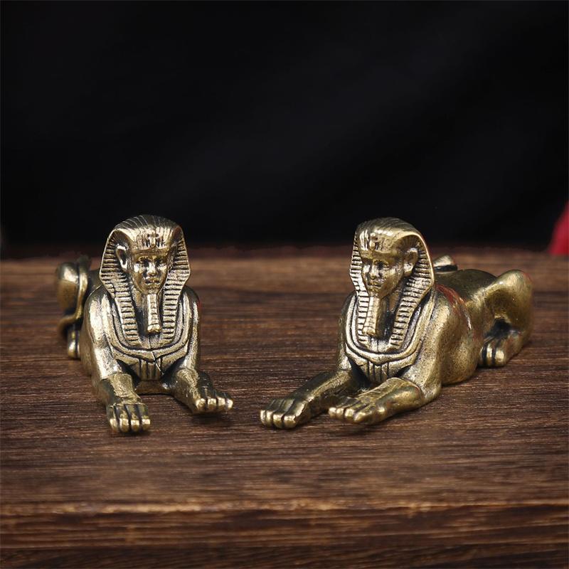 Retro Copper Egypt Sphinx Statue Small Ornaments Brass Guardian Statue Figurines Desktop Decorations Home Decor Accessories