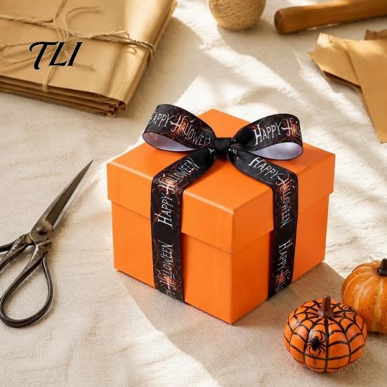Seasonal Grosgrain Webbing for Crafts Halloween Ribbon, 5 Yards 5/8" Pumpkin Spider Web Printed Ribbon Festive Party Decoration Gift Wrapping,