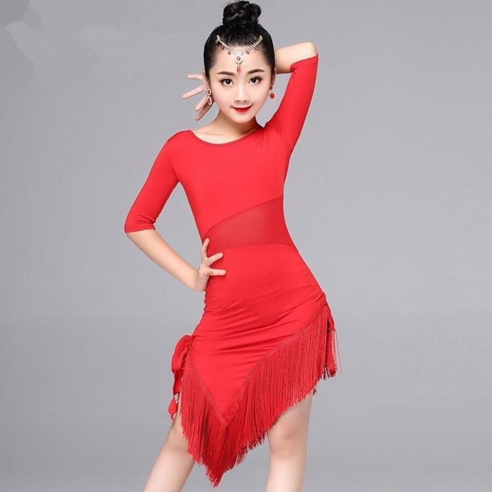 Cha Cha Kids Latin Dance Dress Fringe Tassel Performance Clothes Samba Stage Outfits Child Girls