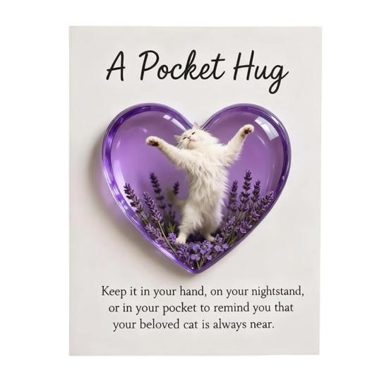 Cat Memorial Pocket Hug with Inspirational Card Emotional Support Love Heart Shaped Cat Pocket Token Decoration Cat Owners Keepsake Gift