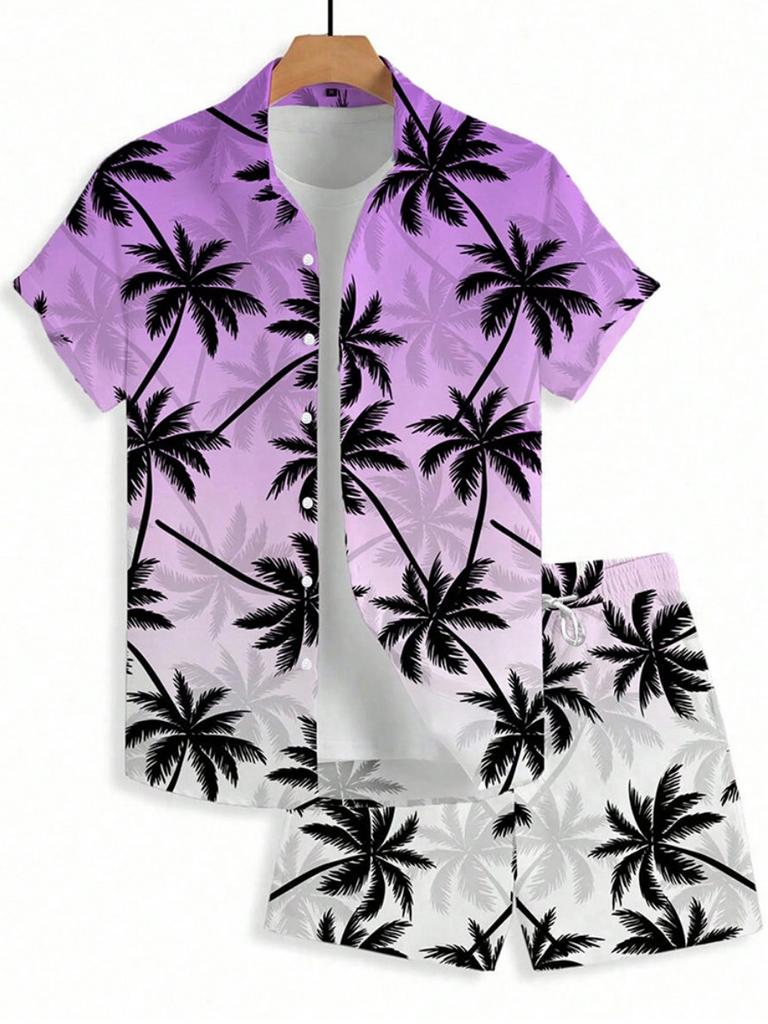 Summer Everyday Men's Sports Shorts Seaside Resort Men's Casual Shirt Men's Hawaiian Short Sleeve Shirt And Beach Shorts Set