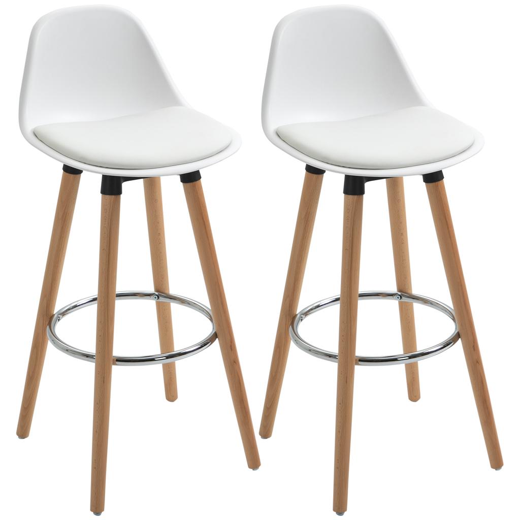 Set di 2 Sgabelli da Bar, Sedie da Bar, Design Scandi, Poggiapiedi, 43 cm x 43 cm x 91 cm, Naturale + Bianco