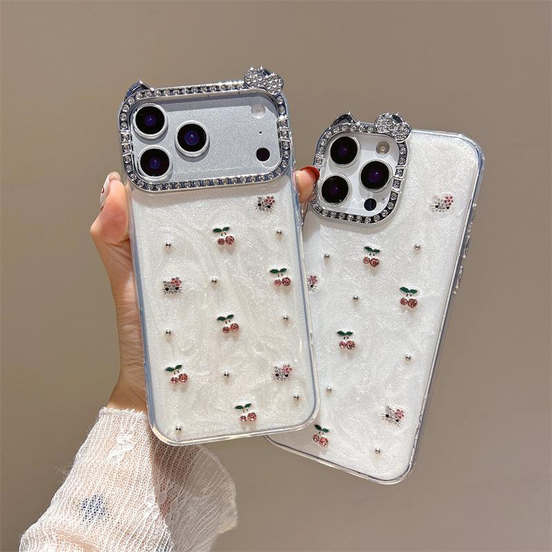 Cute Kitty Luxury Rhinestone Anti-Fingerprint Silicone Phone Cases for 17 Pro Max 16 15 14 13 Bling Sparkly Glitter Soft