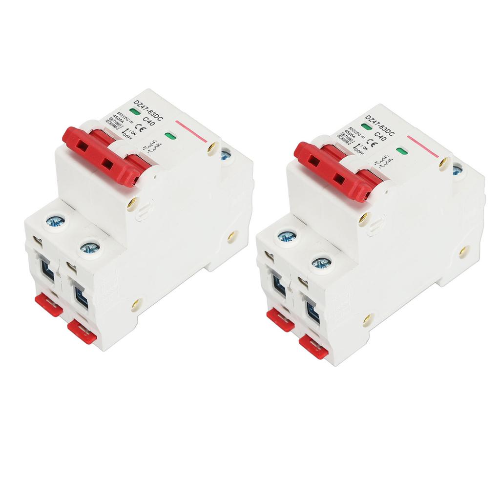 2Pcs Miniature Circuit Breaker 2P 40A DC 500V 4500A Breaking Capacity DIN Rail Mount for Solar PV