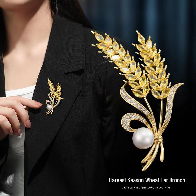 Golden Wheat Ear Brooch: Elegant Women's Suit Jacket Pin & Versatile Clothing Accessory