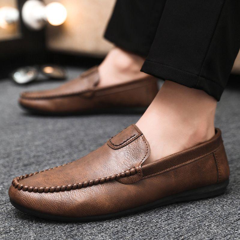 Fashion Flat Office Male Casual Shoe Pu Cowhide Comfortable Retro Adults Classic Original Elegant Low Price Slip-on Men's Leather Shoes
