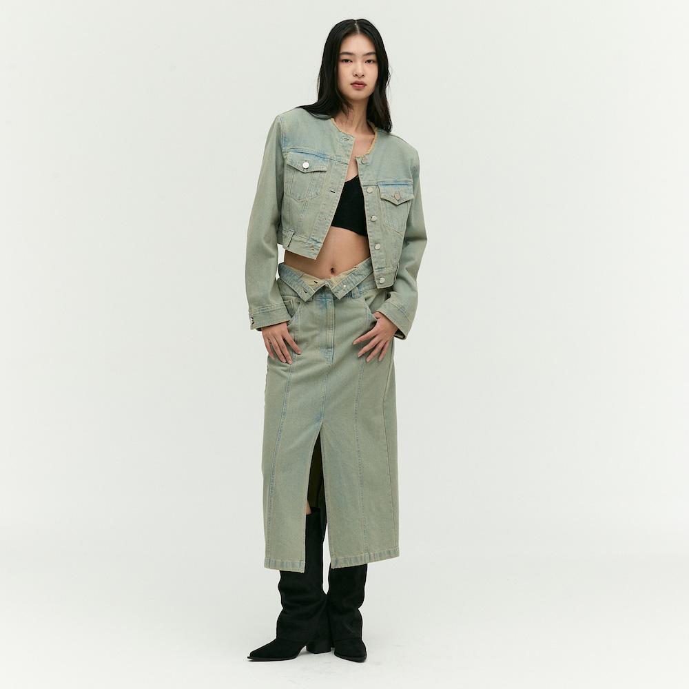 Ibiem Two-Way Obi Detail Denim Long Skirt Emp2Dsk040