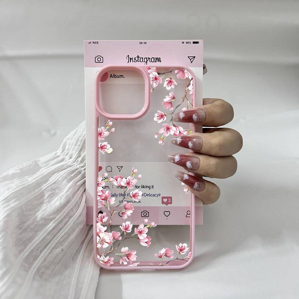 Aesthetic Pink Magnolia Flower Phone Case For iPhone 15 16 14 13 12 Mini 11 17 Pro Max XS XR 7 8Plus Shockproof Clear Hard Cover