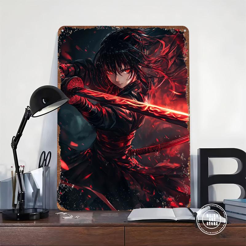 Anime Swordswoman Poster Customized Wall Art Vintage Metal Signs Retro Tin Plaque for Man Cave Decoration At Home Decorations