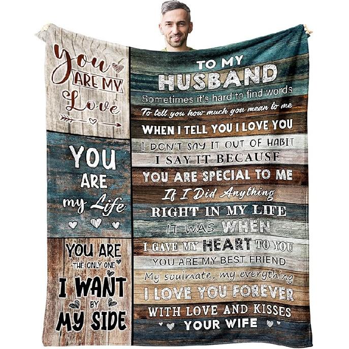 Valentine's Day Gifts for Husband Blanket 60" X 50", Gifts for Husband from Wife, Husband Anniversary Wedding Gift, Birthday Gift for Husband,