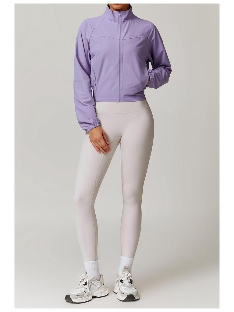 Damen Quick-Dry Stehkragen Yoga Jacke - Leicht, Winddicht, Langarm für Laufen & Outdoor Fitness.