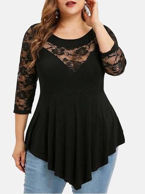 Plus Size Women's Rose Lace Casual Commute Top