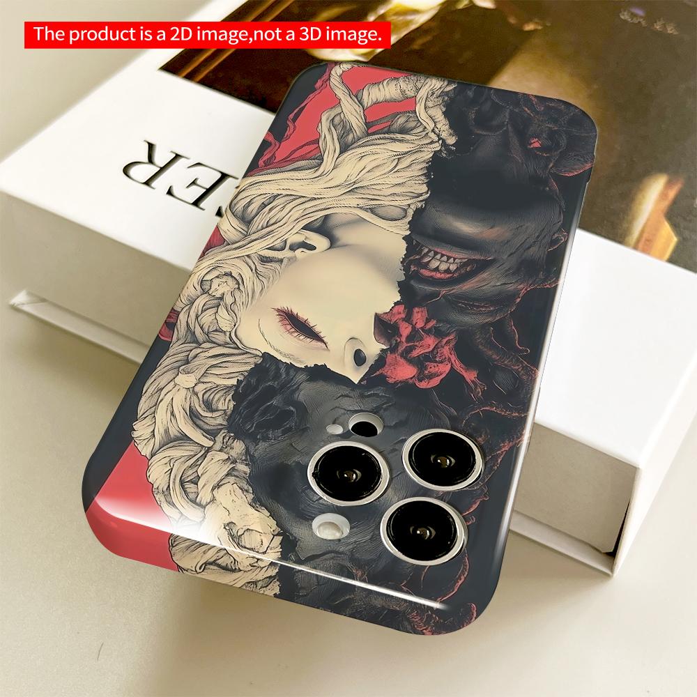 2DFlat Gothic Horror Face Split Design All inclusive film hard phone case, compatible with iPhone 18 Pro Max 17 16 15 14 13 12 11