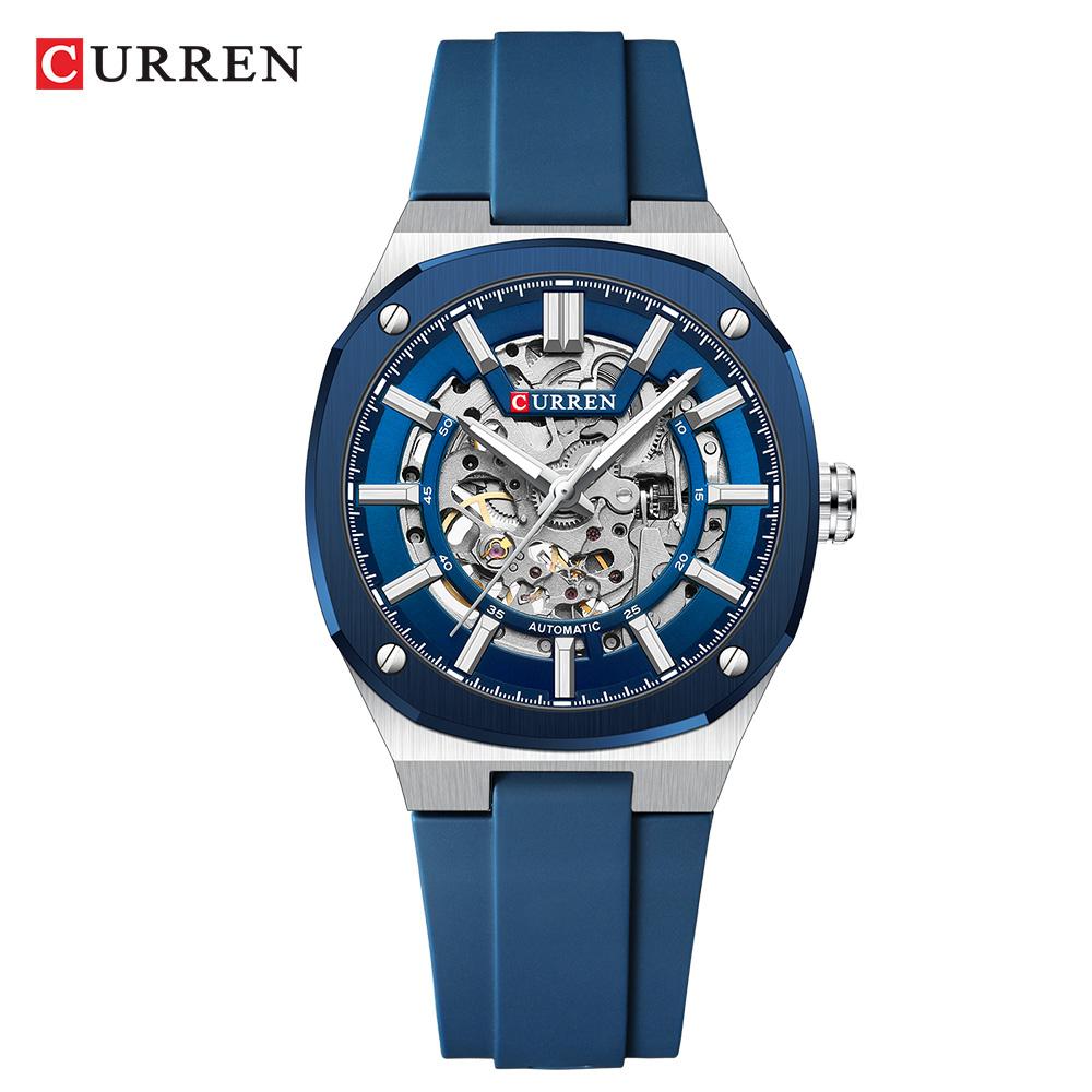 CURREN Men Automatic Mechanical Original Waterproof Silicone Strap Luminous Business Fashion Clock