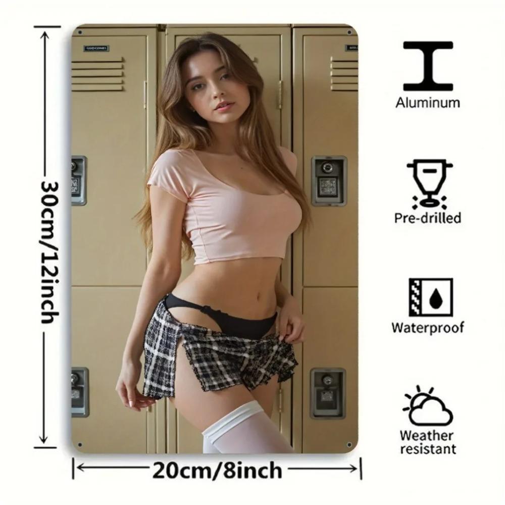 Vackse Blonde Bikini Metal Wall Sign 8x12 Inch, Pre-Drilled Tin Poster for Home Kitchen Bar Decor