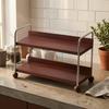 TwoTier Mug Rack Raised Rails Wood and Steel Cup Organizer Wooden Countertop Shelf