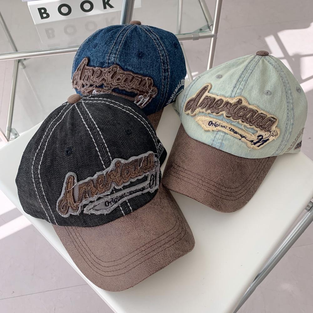 

Синяя городская кожаная джинсовая бейсболка с винтажной нашивкой, 3 цвета