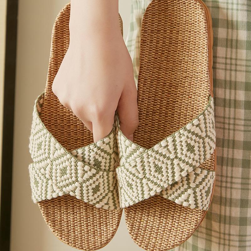 Linen Slippers Home Furnishing Women's Summer Slippers Indoor Hotel Sandals Non-slip Silent Slippers