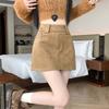 Deerskin velvet short skirt women's autumn brown skirt high waist hip skirt Trendy High Waist Khaki Mini Skirt