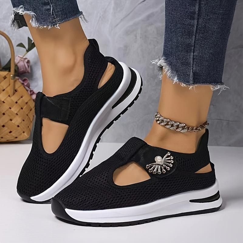 Women'S Breathable Mesh Sneakers with Thick EVA Sole - Lightweight Comfortable All-Season Outdoor  Casual Shoes, Cushioned Support, Round Toe Design