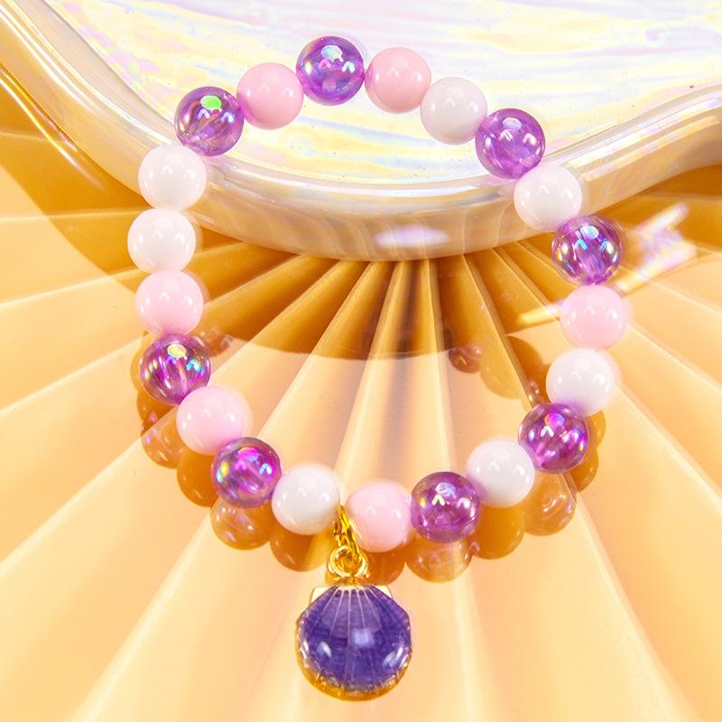 Cute Cartoon Women Bracelet, Beaded Design with Alloy Unicorn, Mermaid and Shell Charm, High Texture Daily Hand Ornaments
