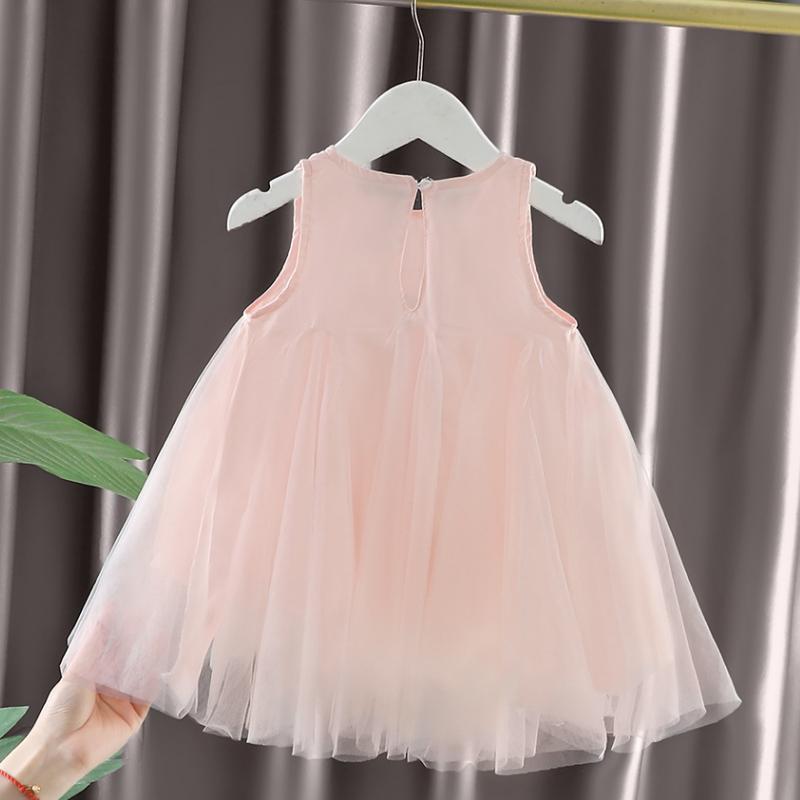 Kids Dresses For Girls Pink Lace Sweet Princess Girls Mesh Dress Summer Children's Sleeveless Party Dresses For Baby Sundress