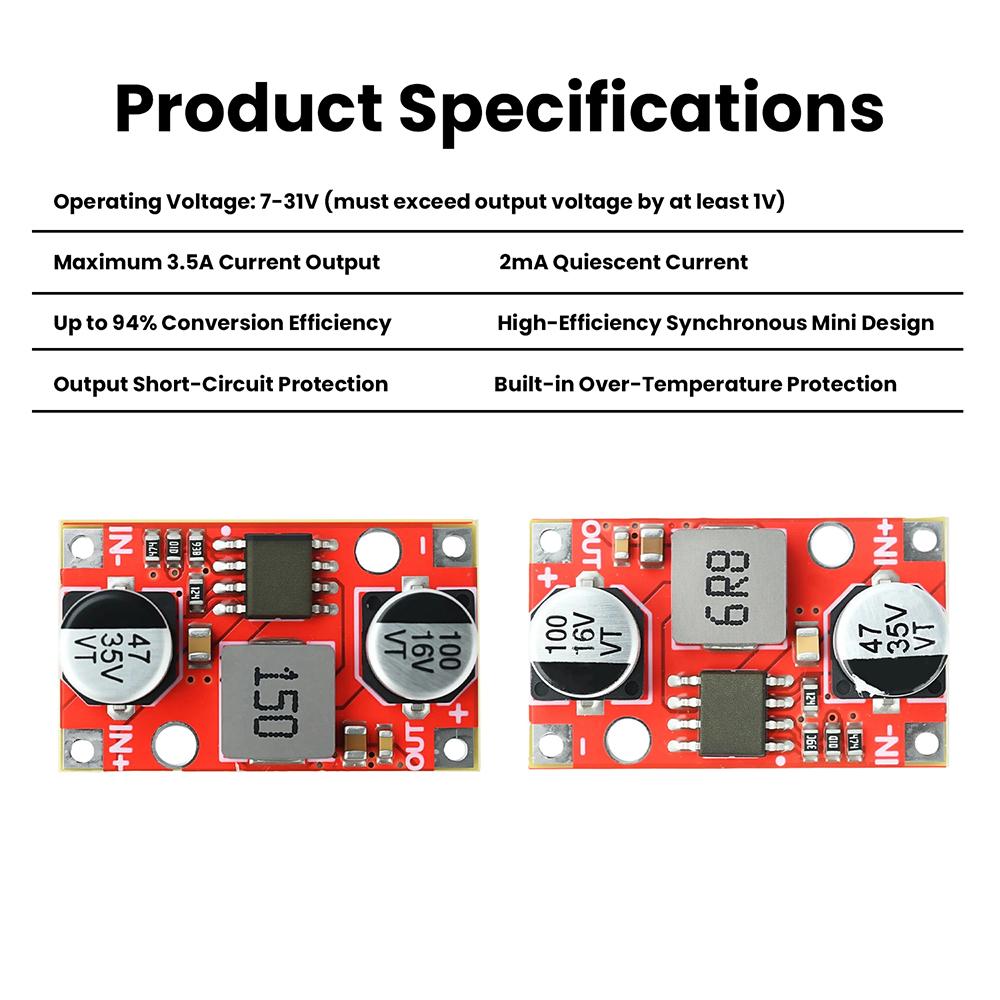 5PCS DC-DC Step Down Power Module 7-31V to 5V/12V 3.5A High Efficiency Converter with Short Circuit Protection