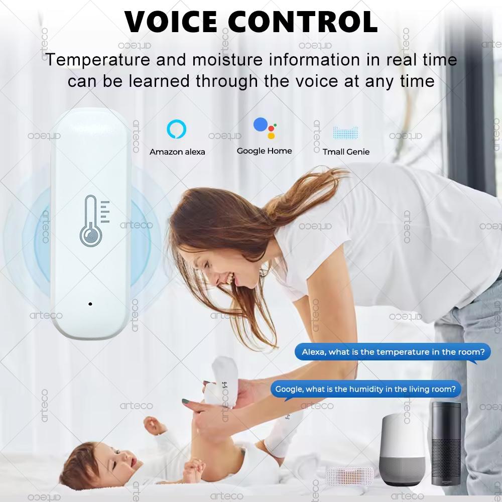 Zigbee 3.0 Temperature And Humidity Sensor Voice Control Intelligent Home Hygrometer Thermometer Real-time Monitoring For Alexa