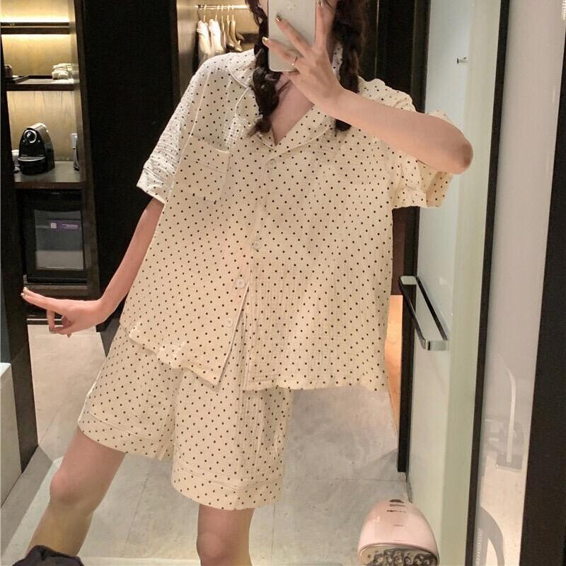 Full of polka dots Korean version ins style pajamas women's summer short-sleeved shorts set student dormitory can wear loungewear outside