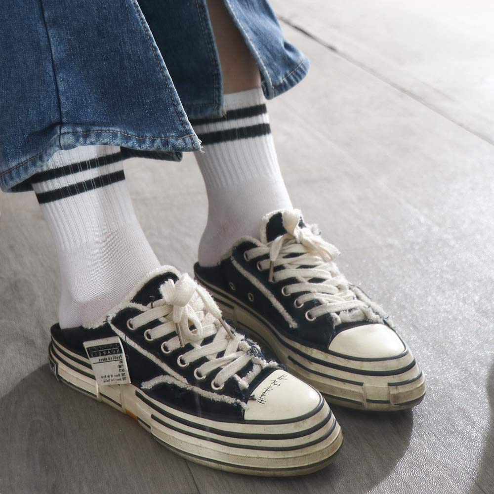 Fashion Sports Cotton Two Bar Korean Style Socks Female Socks Casual Hosiery Middle Tube Hosiery