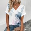 Modisches und einfaches, übergroßes, bequemes T-Shirt-Design für den Sommer, inspiriert vom geometrischen Muster, bedrucktes Damen-Oberteil mit V-Ausschnitt