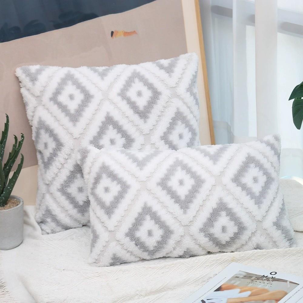 

Super Soft Plush Pillow Case Rhomboid Pattern Cushion Covers New Sofa Pillowcase Couch Decor сірий