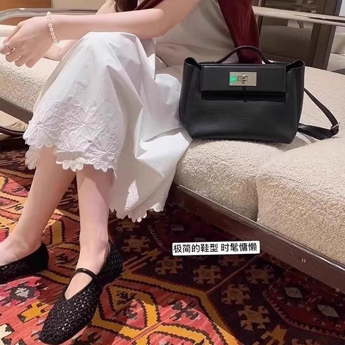 French Square Head Hollow Woven One-word Belt Versatile Soft Surface Mary Jane Single Shoes Women's Summer Hollow Mesh Sandals Women's