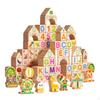 100 Wooden Building Blocks Set for Learning Letters, Numbers And Shapes, Preschool Game Parents