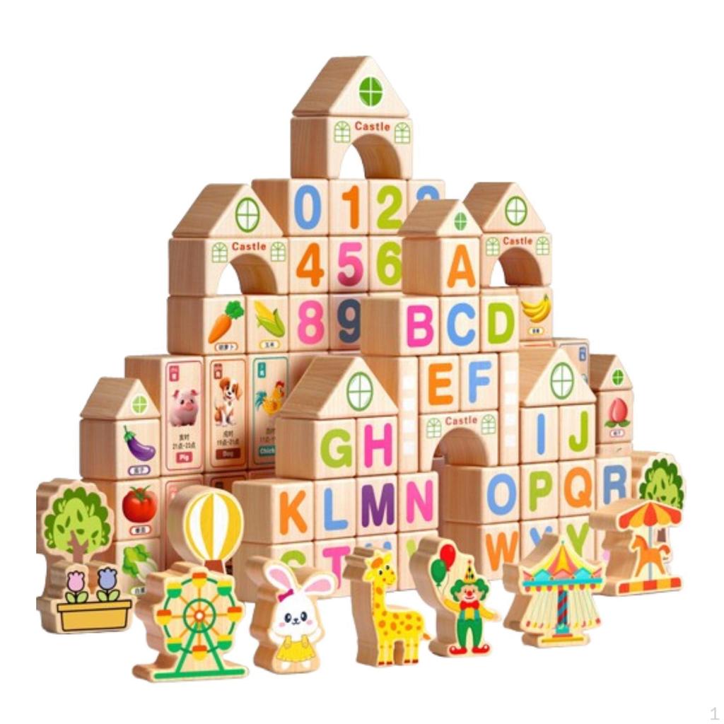 100 Pieces Wood Stacking Blocks Learning Sensory Toys DIY Educational Toy Parent Child Game for Boys