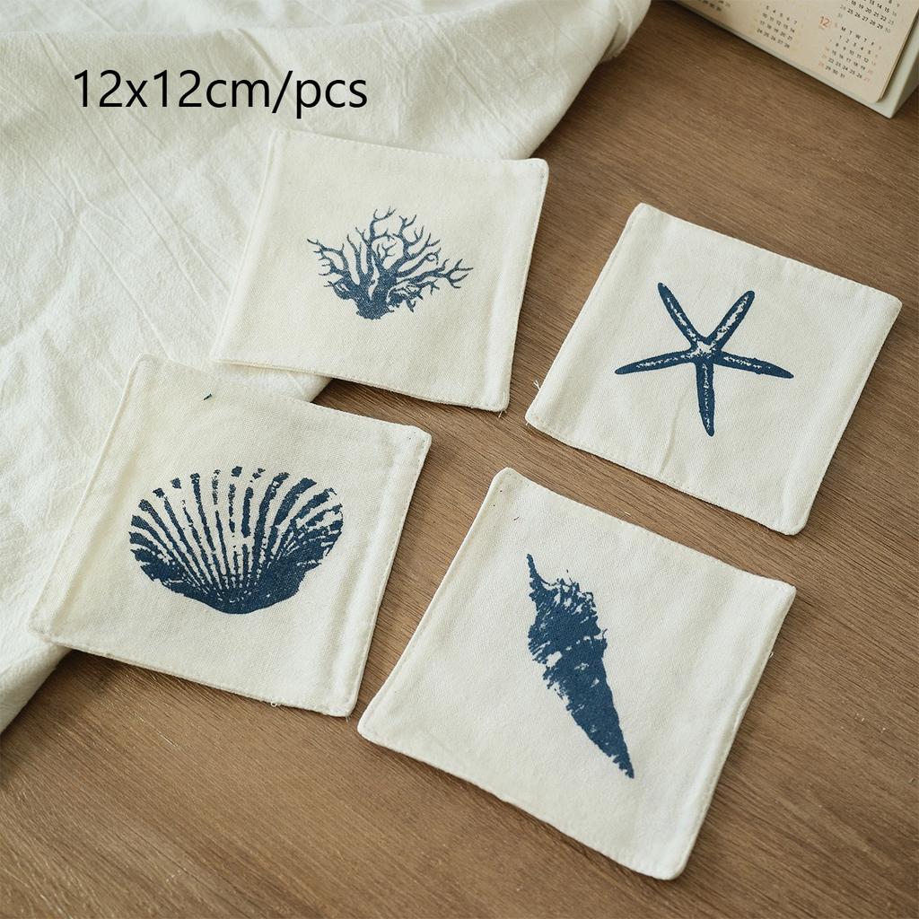 4PCS Cotton Linen Coffee Cup Mats Rustic Farmhouse Style Crochet Embroidery Coaster Absorbent Placemats for Kitchen Table Decor