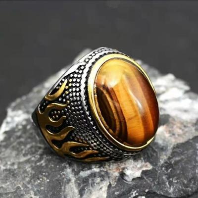 He Cheng Retro Tiger Eye Stone Rings for Men and Women - European and American Style