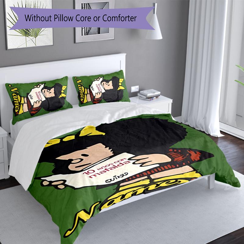 3pcs Custom Name Mafalda Set,Includes 1 Duvet Cover and 2 Pillowcases,All-season Bedroom Decor