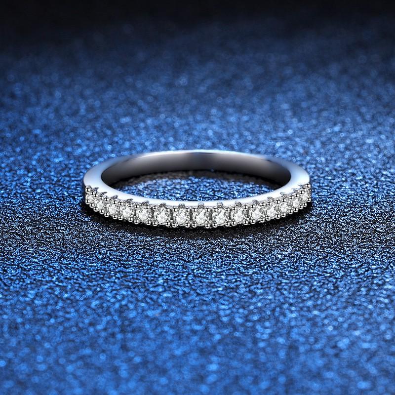 Sterling Platinum Plated Moissanite Stack Ring Women Minimalist Fashion Band 0.22ct